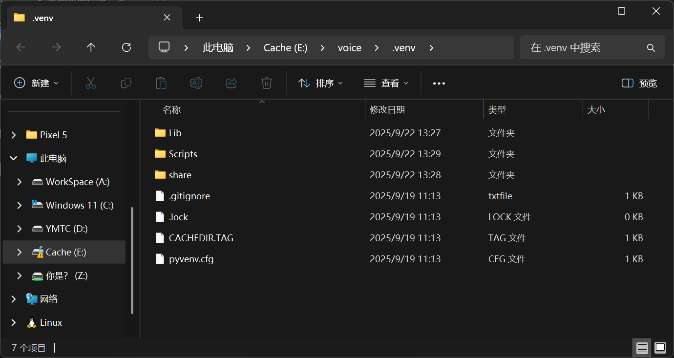 新创建的 .venv 文件夹