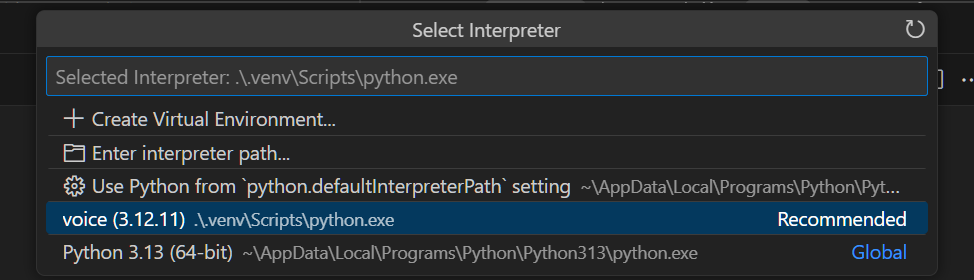VSCode 解释器列表
